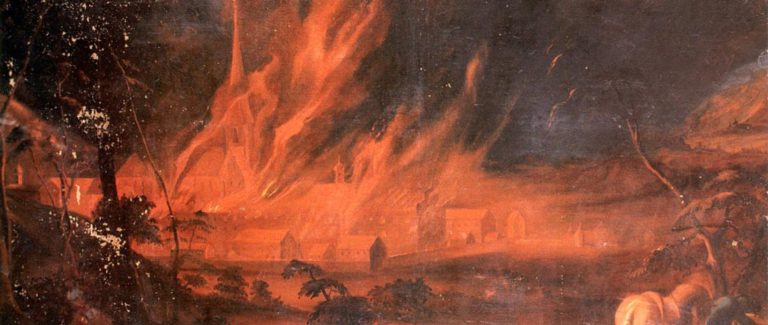 An 18th Century painting of the great fire of Salem, by Salemer Klosterbrand.